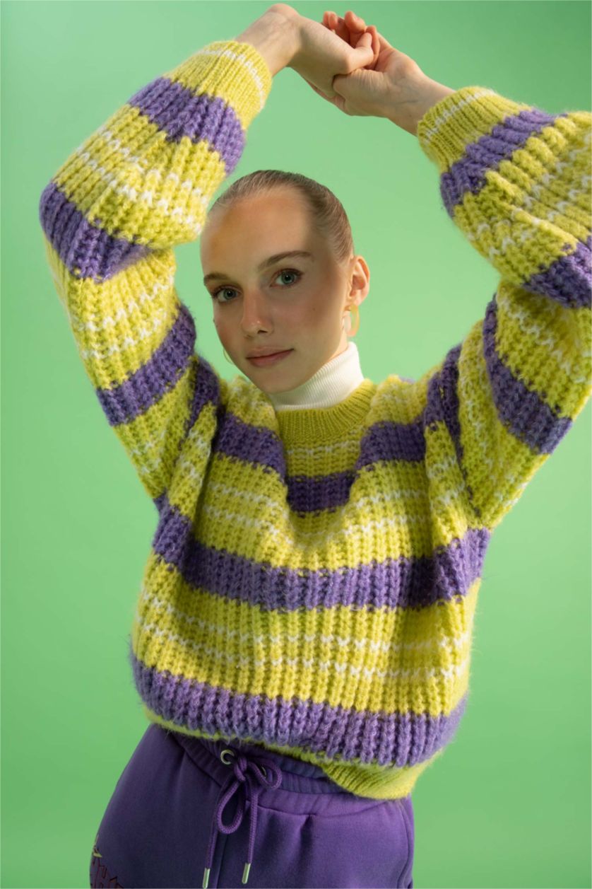 FEMME Vert Clair Pull Tricot Col rond