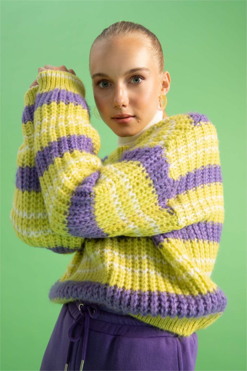 FEMME Vert Clair Pull Tricot Col rond