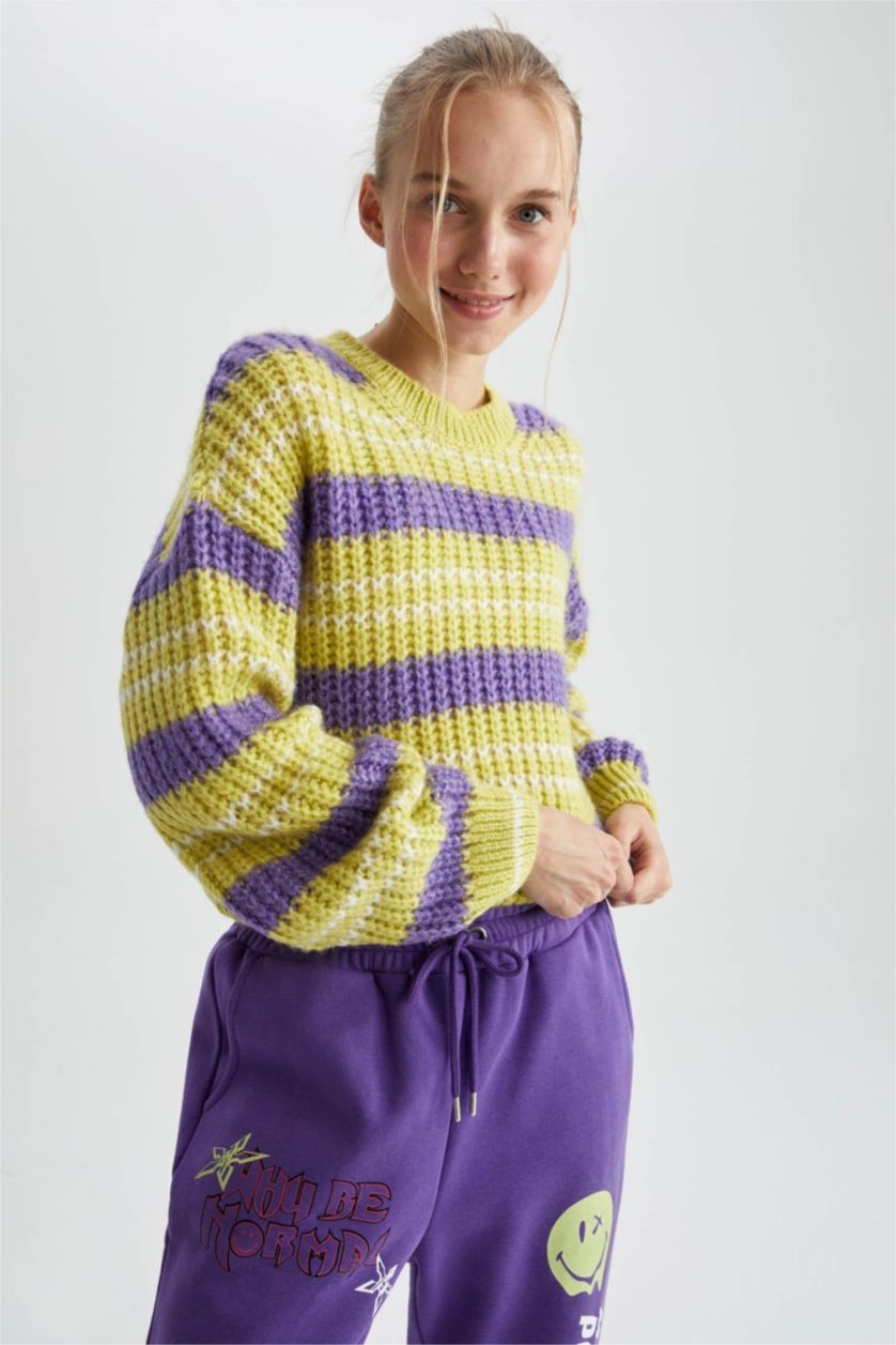 FEMME Vert Clair Pull Tricot Col rond