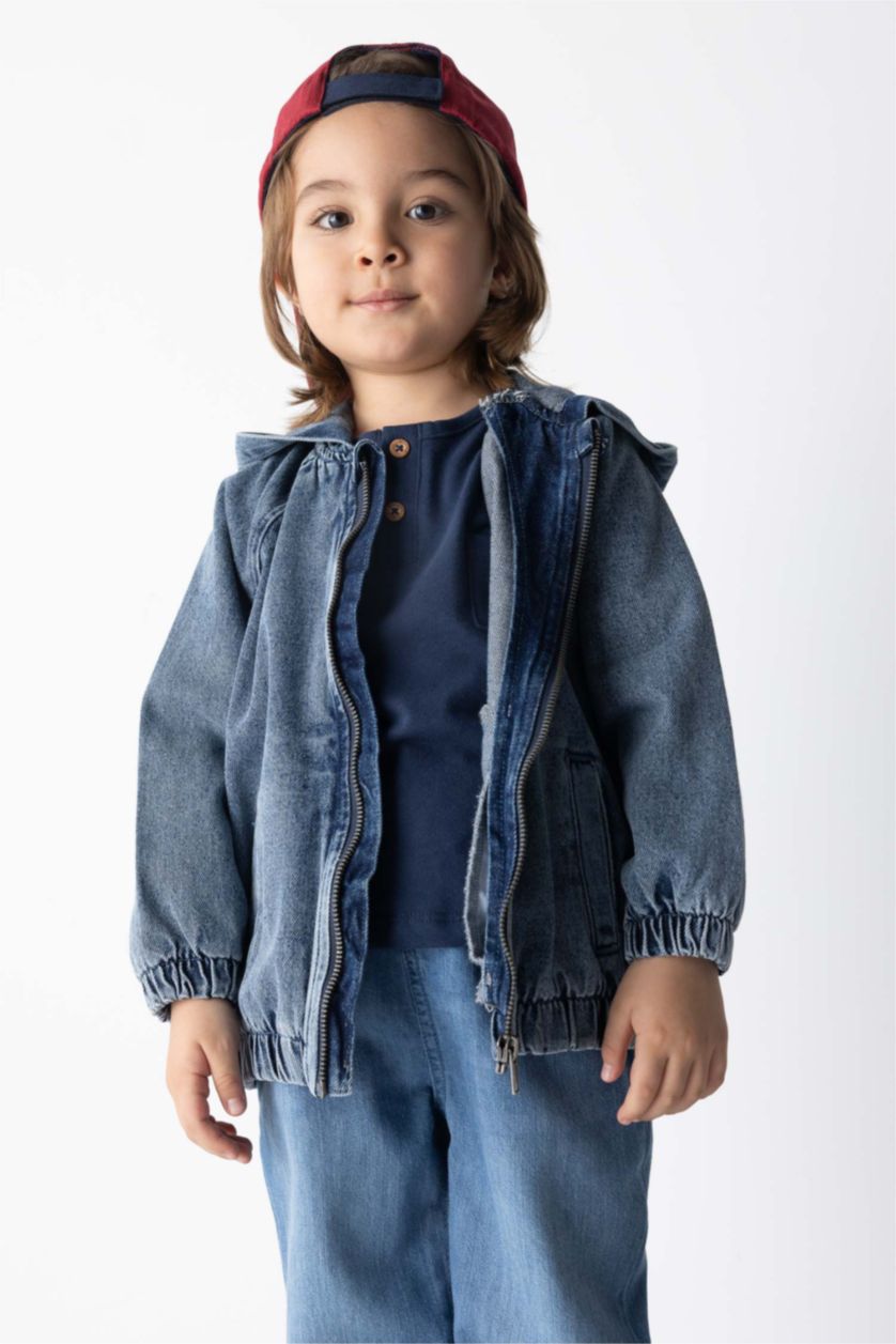 Erkek Bebek Mavi Erkek Bebek Kapüşonlu Jean Mont