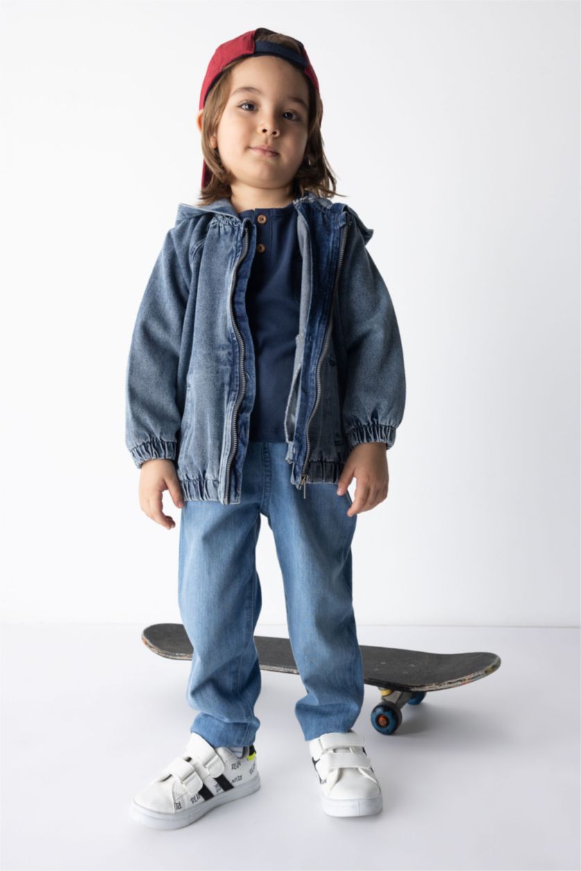 Erkek Bebek Mavi Erkek Bebek Kapüşonlu Jean Mont