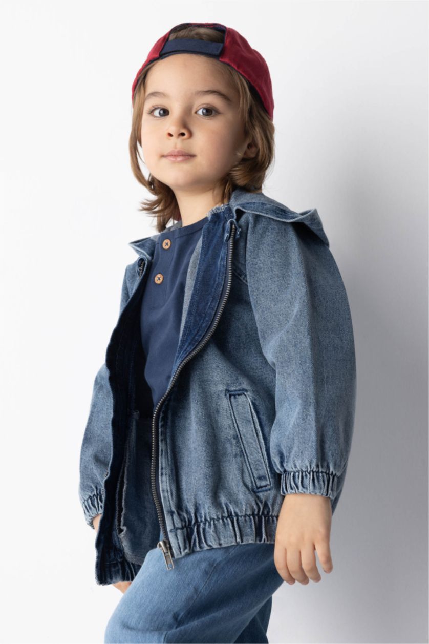 Erkek Bebek Mavi Erkek Bebek Kapüşonlu Jean Mont