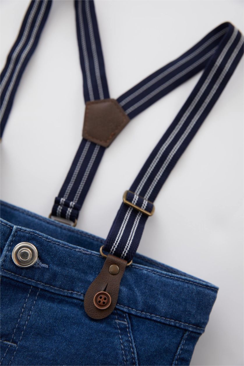 طفل صغير أزرق غامق شورت جينز اولادي قصة عادية بحمالات - قطعتين