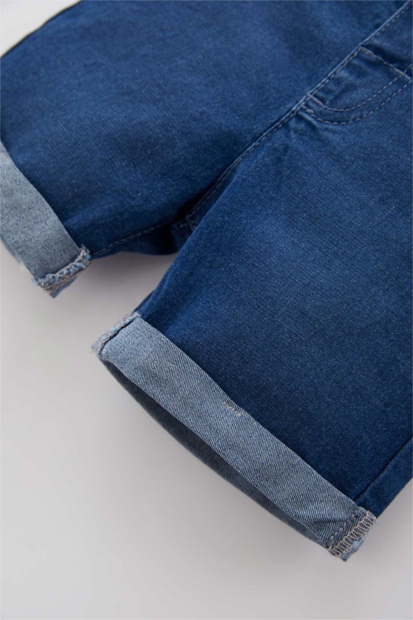 طفل صغير أزرق غامق شورت جينز اولادي قصة عادية بحمالات - قطعتين