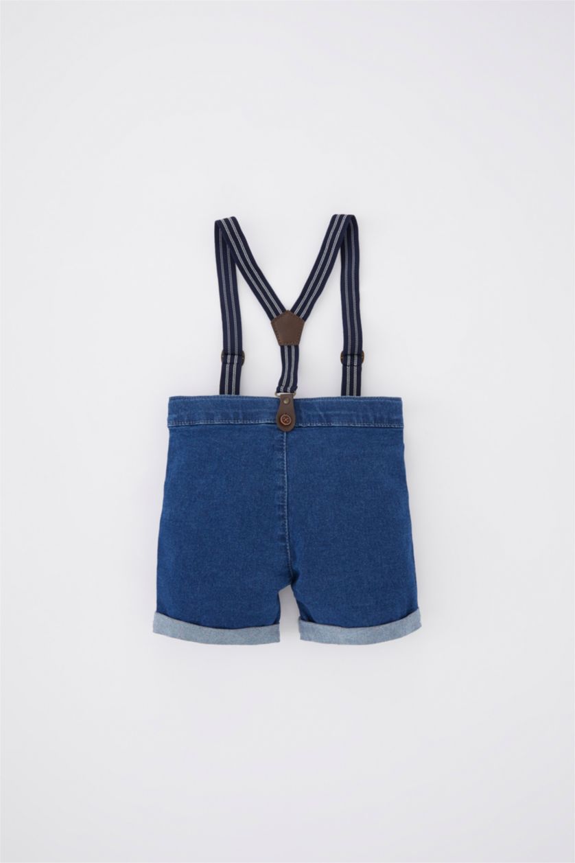 طفل صغير أزرق غامق شورت جينز اولادي قصة عادية بحمالات - قطعتين