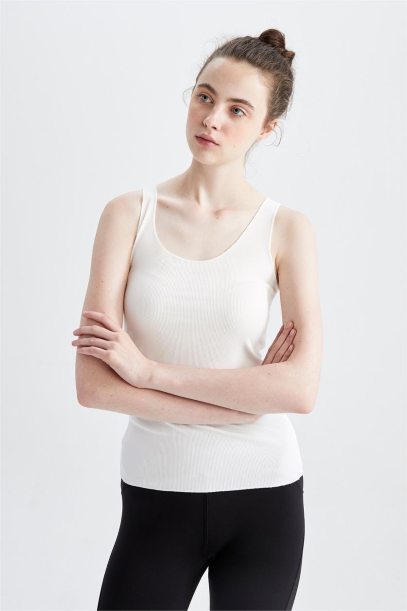 FEMME Blanc Débardeur Coupe slim raccourcie Col rond