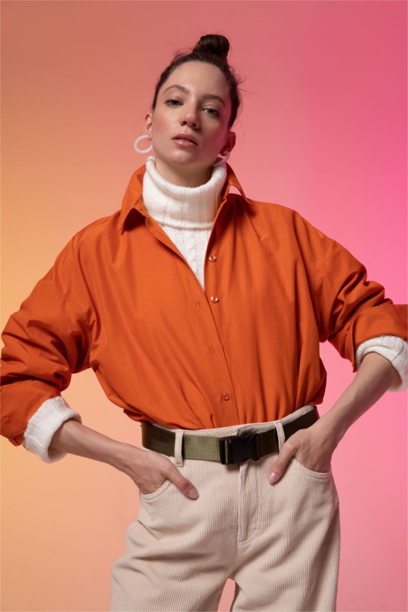 WOMAN Orange Oversize Fit Long Sleeve Tunic