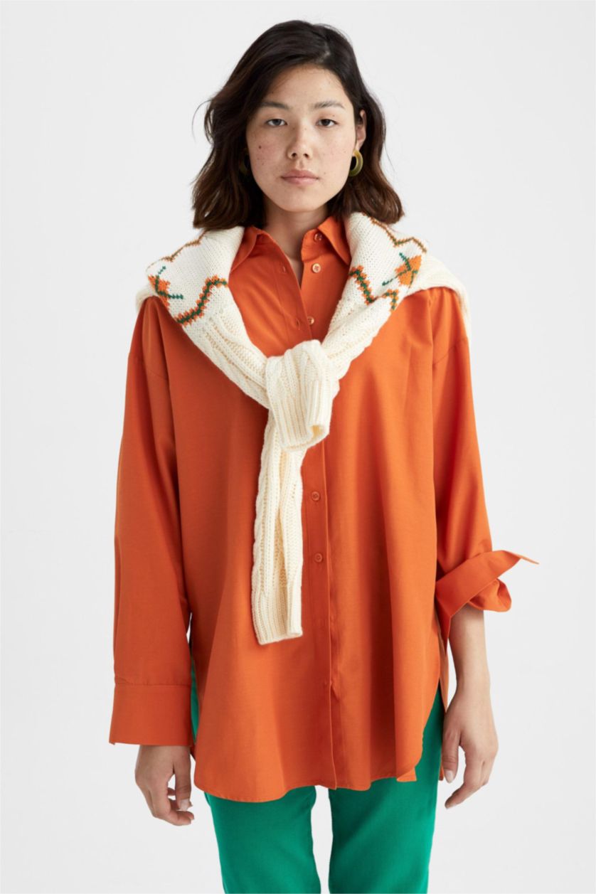 WOMAN Orange Oversize Fit Long Sleeve Tunic