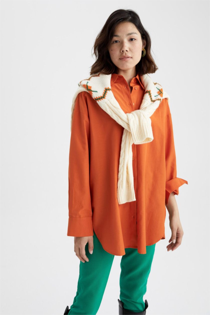 WOMAN Orange Oversize Fit Long Sleeve Tunic