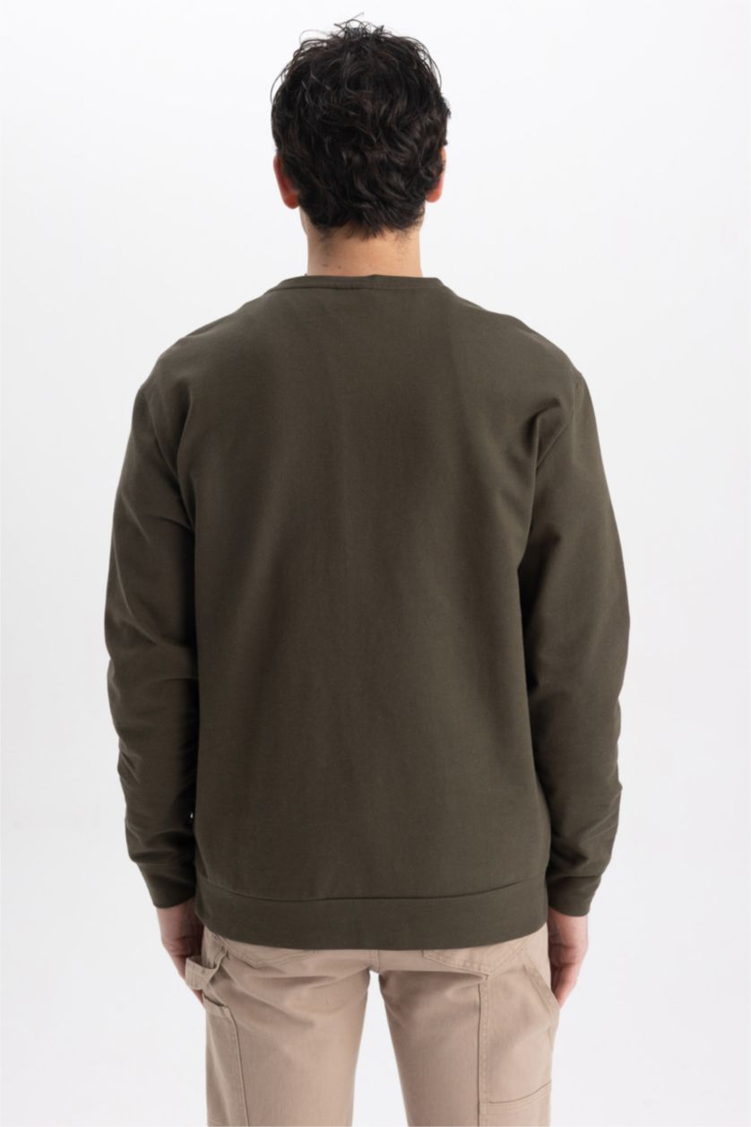 HOMME Kaki Sweat- Shirt Coupe Régulière Col rond Slogan Manche Longue