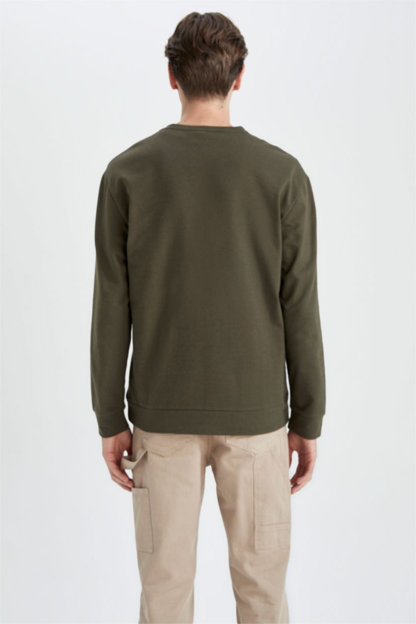 HOMME Kaki Sweat- Shirt Coupe Régulière Col rond Slogan Manche Longue