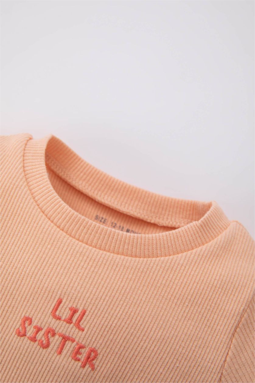 BABY GIRL Salmon Baby Girl Embroidered Ribbed Camisole Snap Fastener Body Shorts 2-Pack