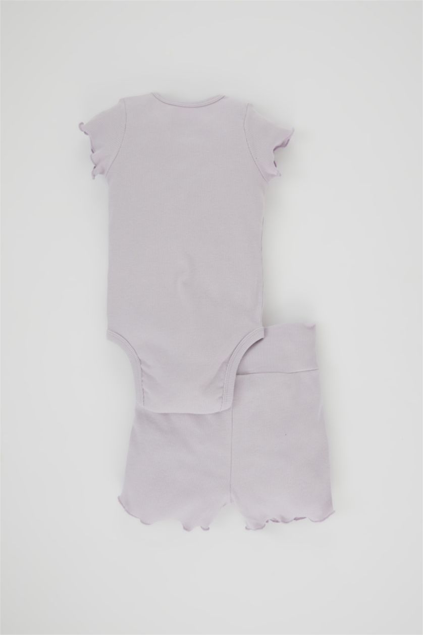 BÉBÉ FILLE Violet Clair Ensemble En Tricot Col Ras Du Cou Broderie 2 BéBé Fille