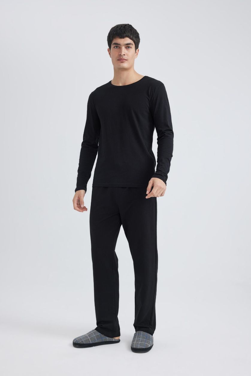 HOMME Noir Top Coupe Slim Col Rond à Manches Longues