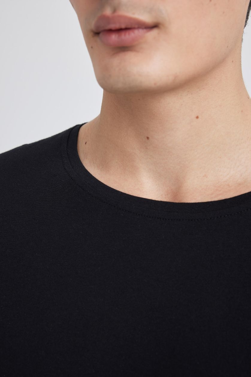 HOMME Noir Top Coupe Slim Col Rond à Manches Longues