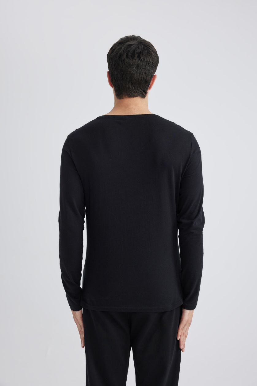 HOMME Noir Top Coupe Slim Col Rond à Manches Longues
