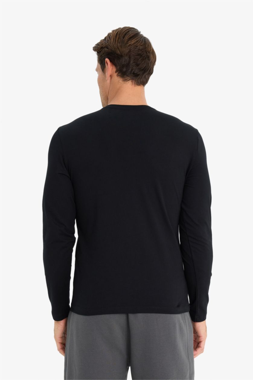 رجال أسود بلوزة سليم فيت بياقة مستديرة