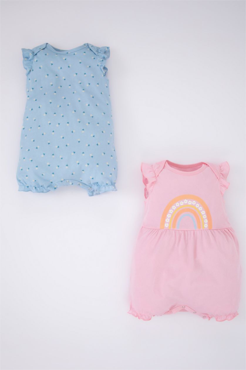 Baby Girl Light Blue Baby Girl Newborn Floral Combed Cotton 2-Pack Rompers