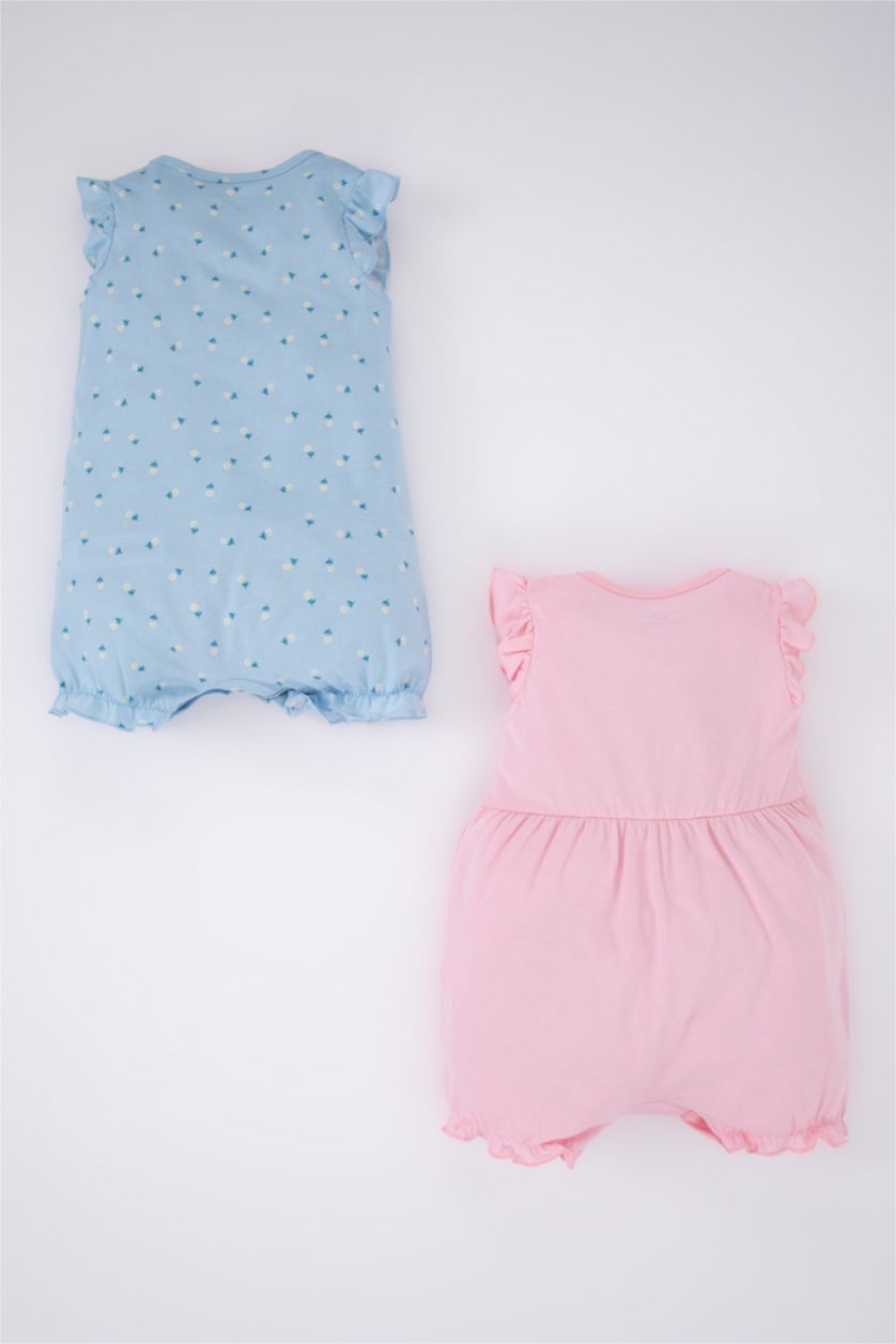 Baby Girl Light Blue Baby Girl Newborn Floral Combed Cotton 2-Pack Rompers
