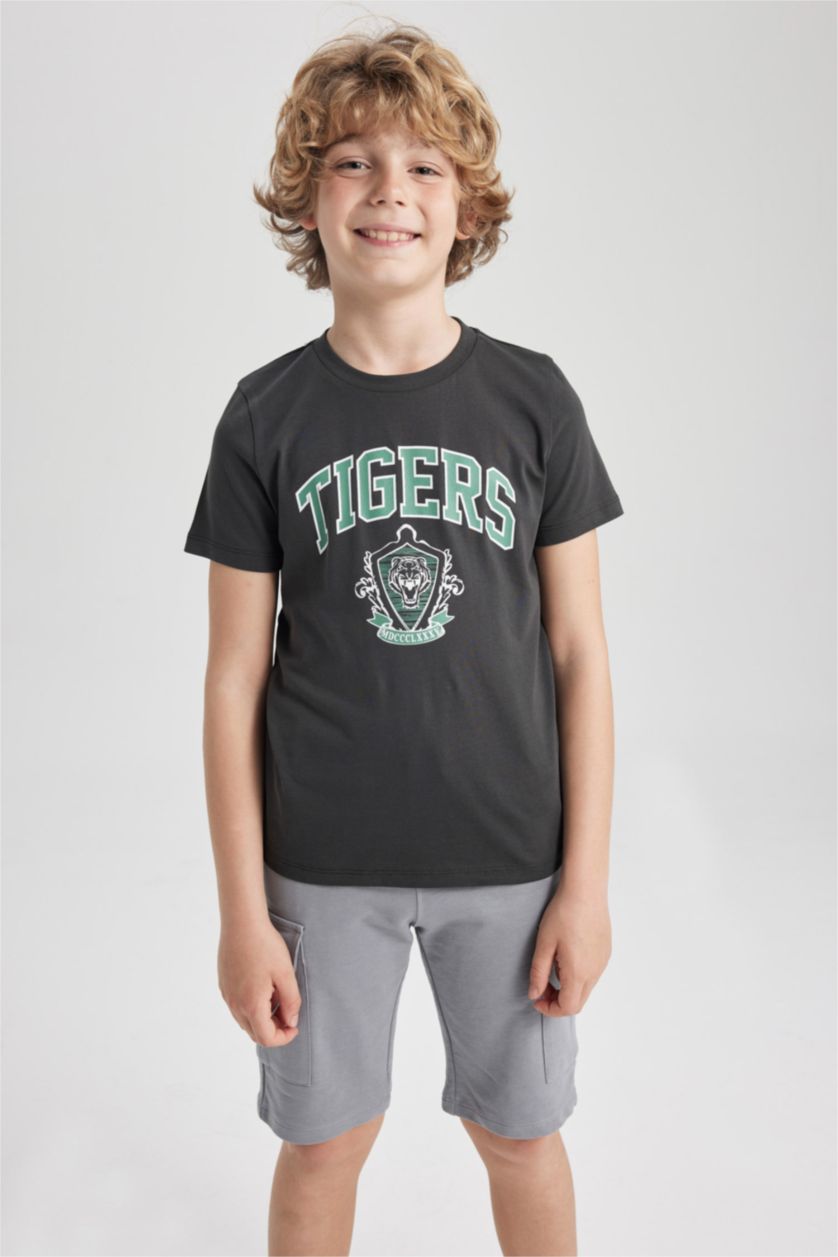 BOYS & TEENS Anthracite Boy Regular Fit Crew Neck Printed Short Sleeve T-Shirt