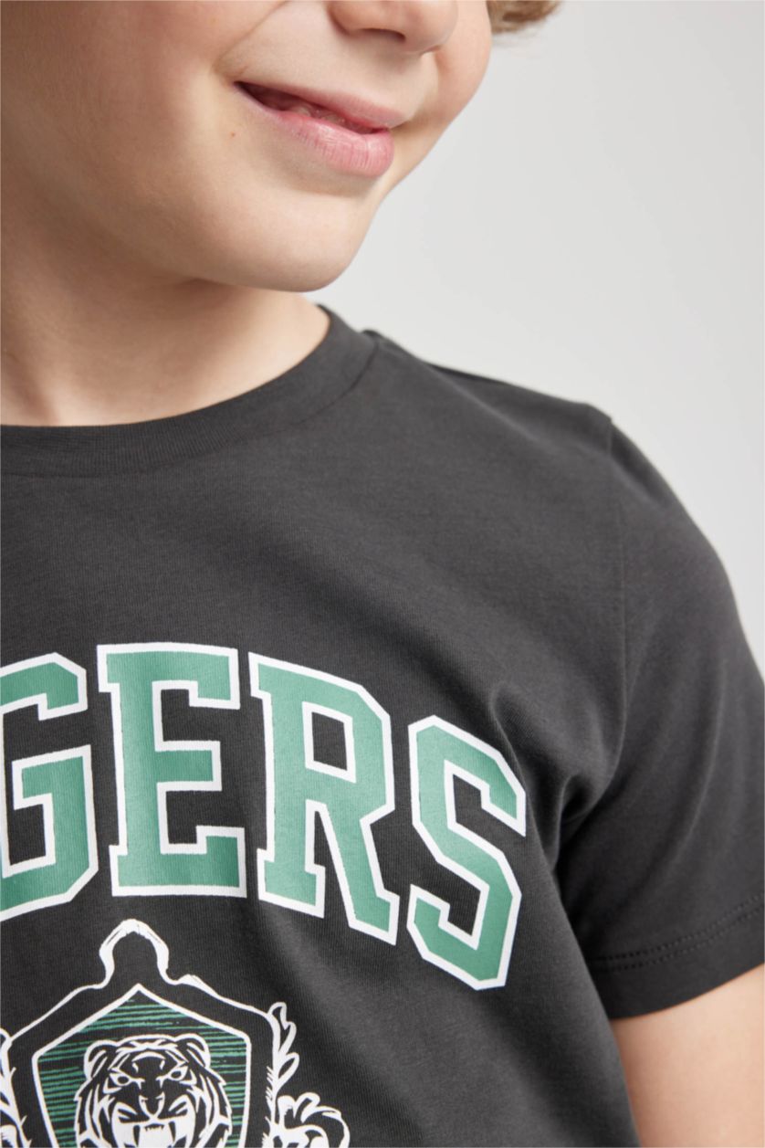 BOYS & TEENS Anthracite Boy Regular Fit Crew Neck Printed Short Sleeve T-Shirt