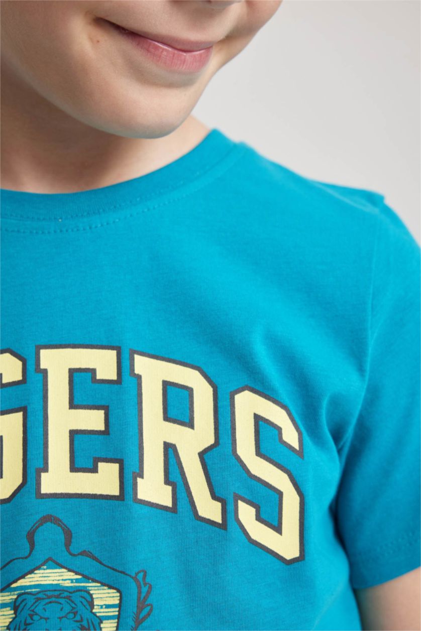 BOYS & TEENS Turquoise Boy Regular Fit Crew Neck Printed Short Sleeve T-Shirt