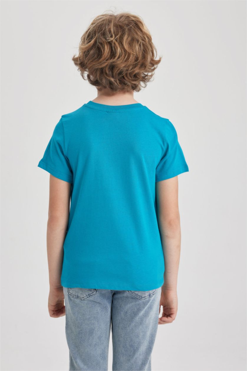 BOYS & TEENS Turquoise Boy Regular Fit Crew Neck Printed Short Sleeve T-Shirt