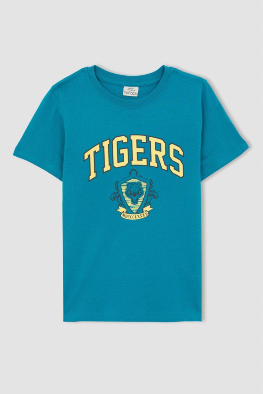 BOYS & TEENS Turquoise Boy Regular Fit Crew Neck Printed Short Sleeve T-Shirt