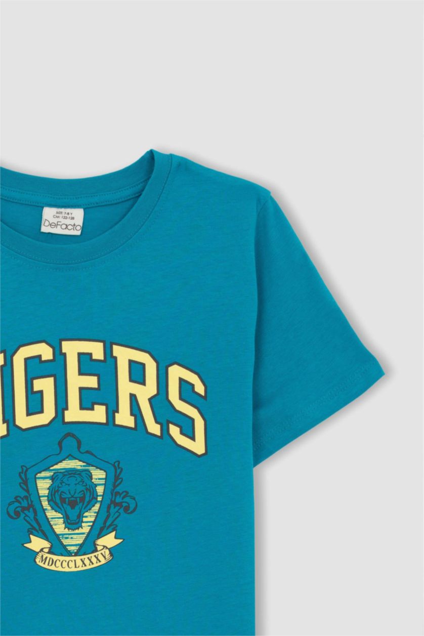 BOYS & TEENS Turquoise Boy Regular Fit Crew Neck Printed Short Sleeve T-Shirt