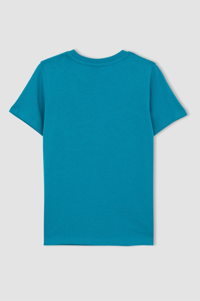 BOYS & TEENS Turquoise Boy Regular Fit Crew Neck Printed Short Sleeve T-Shirt
