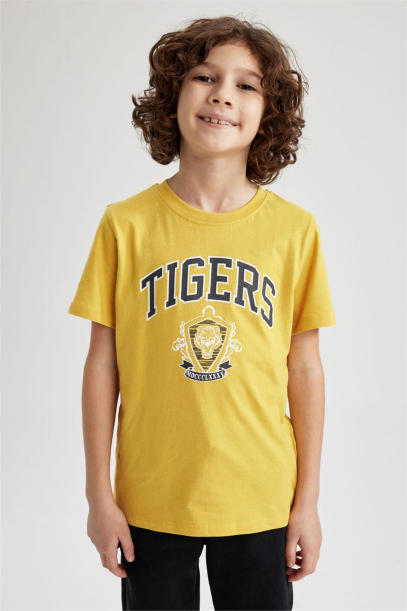 BOYS & TEENS Yellow Boy Regular Fit Crew Neck Printed Short Sleeve T-Shirt