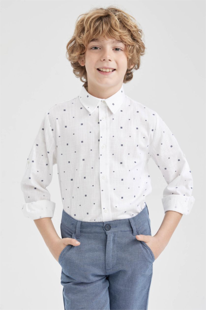 Boys & Teens White Boy Linen Look Long Sleeve Shirt