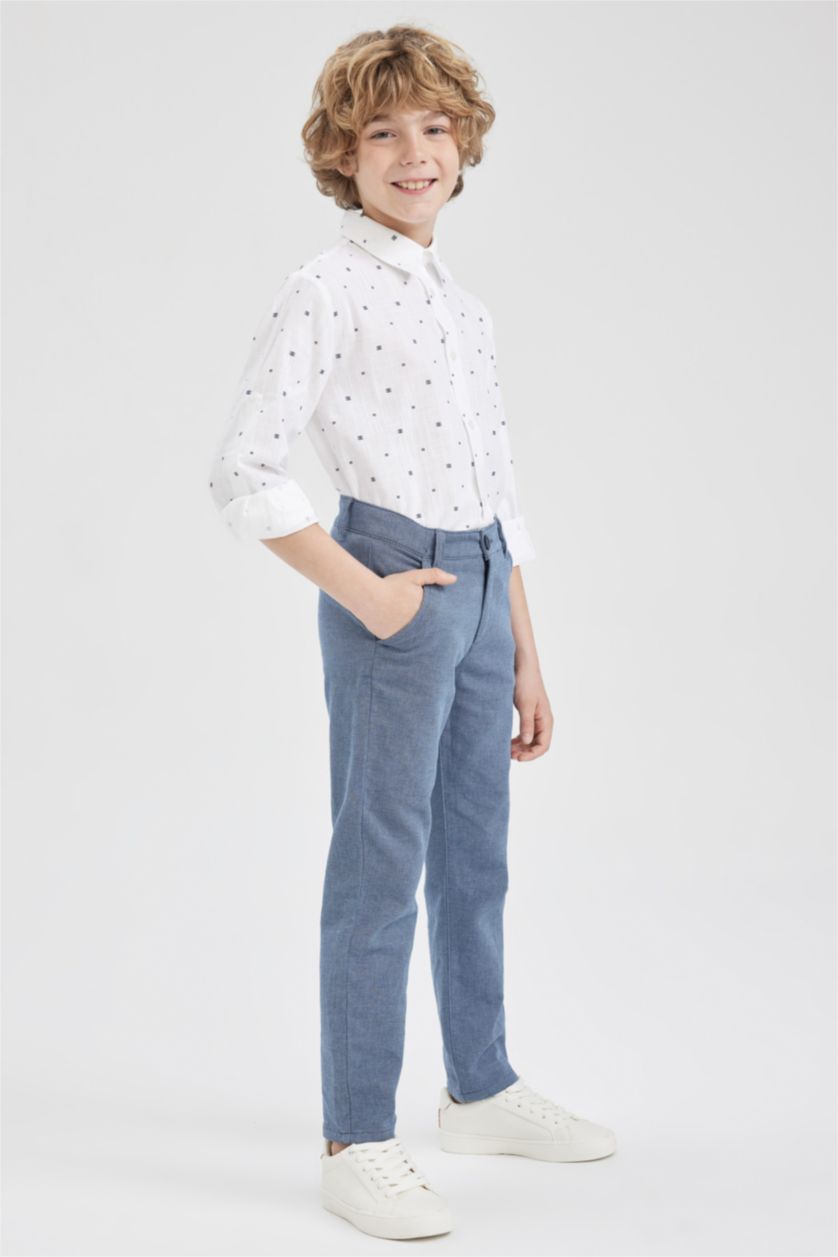 Boys & Teens White Boy Linen Look Long Sleeve Shirt