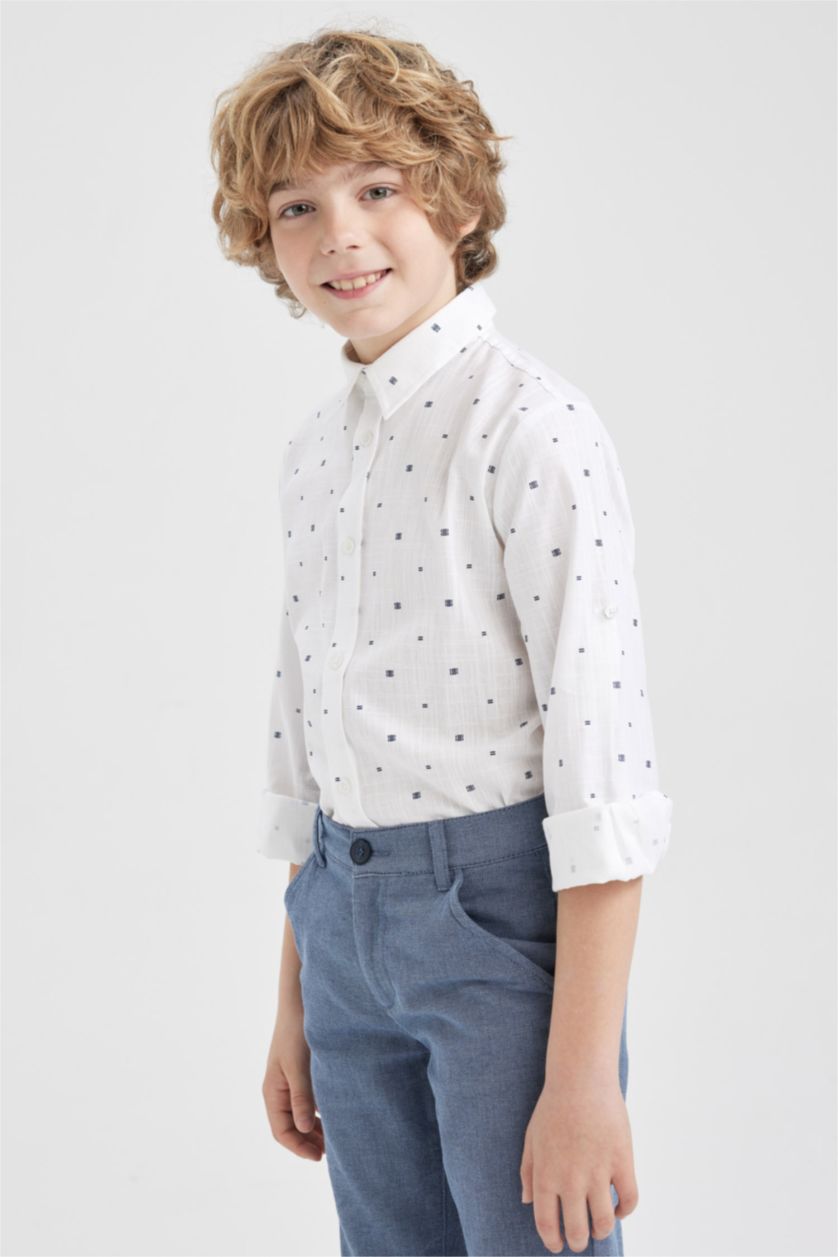 Boys & Teens White Boy Linen Look Long Sleeve Shirt