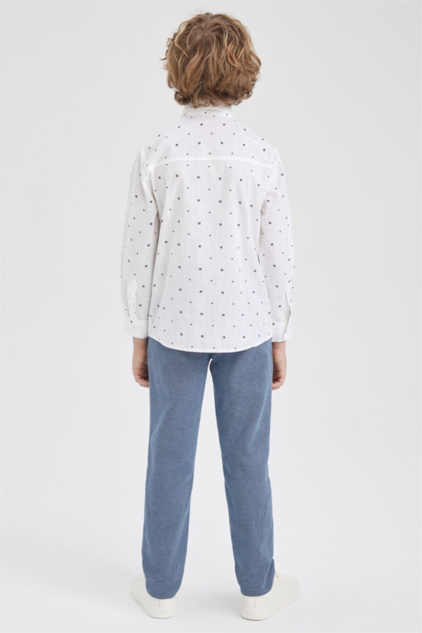 Boys & Teens White Boy Linen Look Long Sleeve Shirt