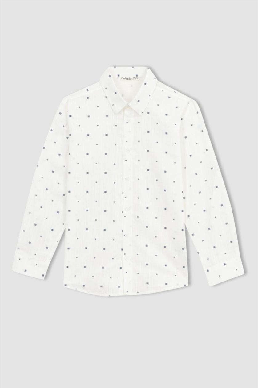 Boys & Teens White Boy Linen Look Long Sleeve Shirt