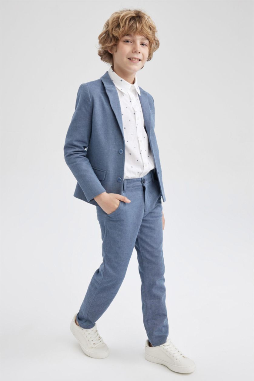 BOYS & TEENS Light Blue Boy Regular Fit Woven Trousers