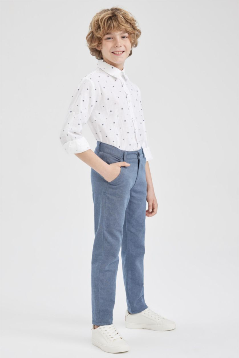 BOYS & TEENS Light Blue Boy Regular Fit Woven Trousers