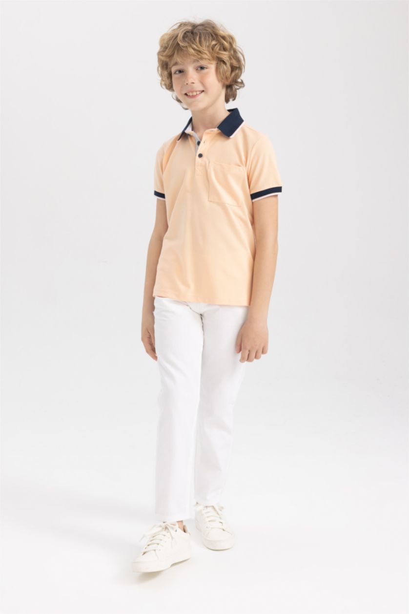 GARÇONS Orange T-Shirt Polo Coupe Classique À Manches Courtes