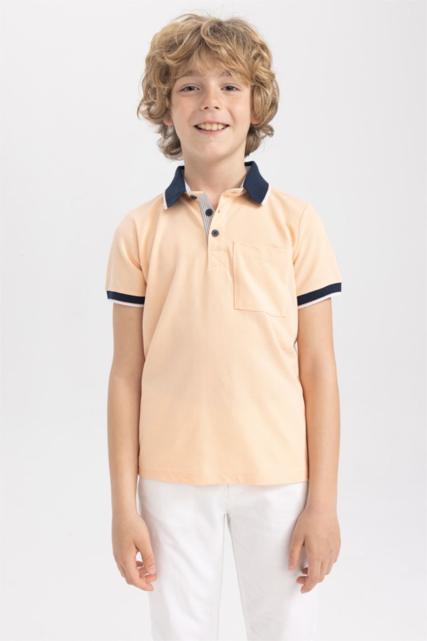 GARÇONS Orange T-Shirt Polo Coupe Classique À Manches Courtes