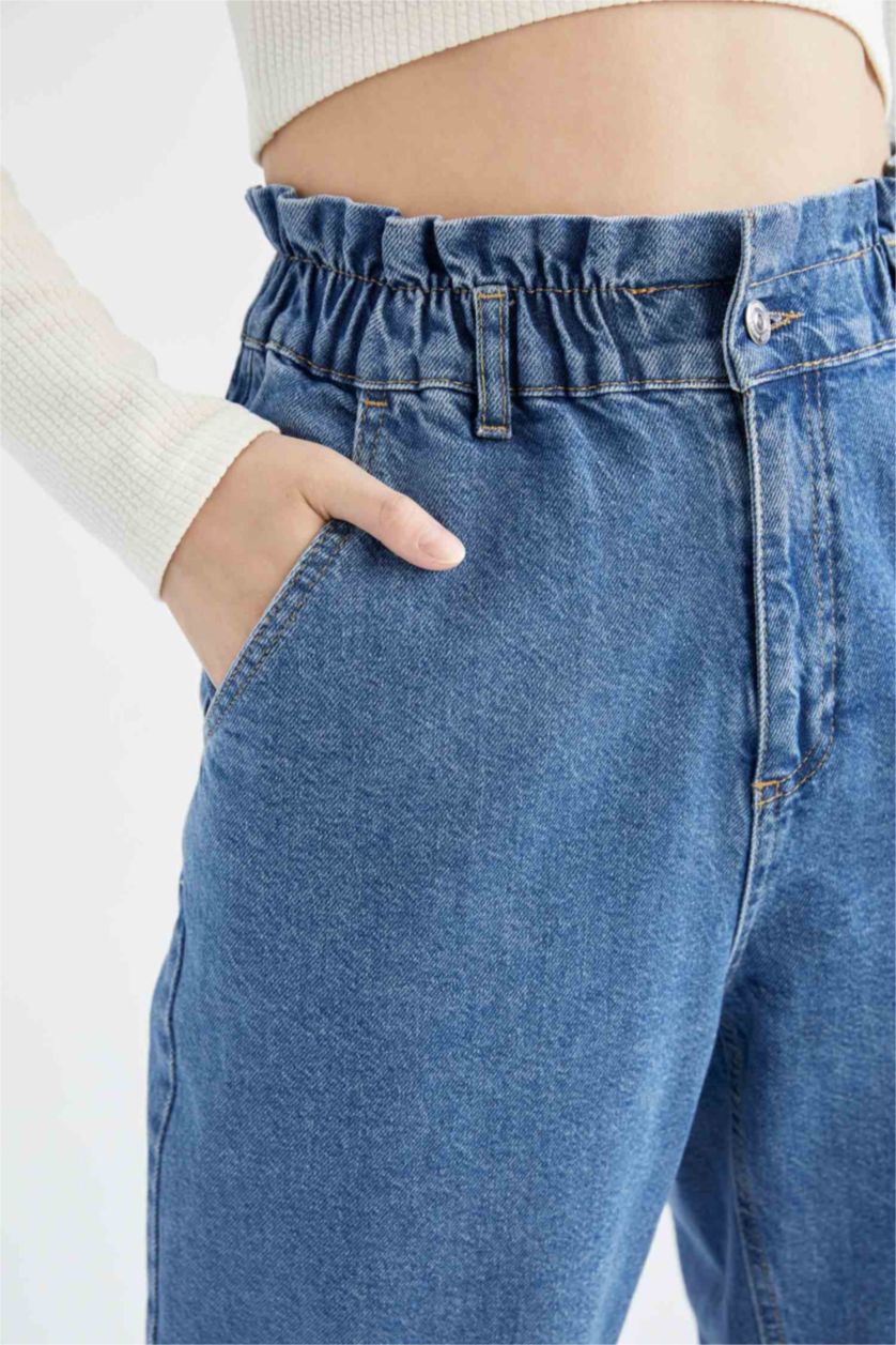 نساء أزرق High Waist Paperbag Fit Trousers