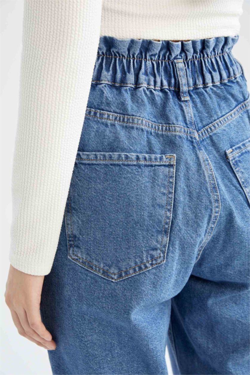 نساء أزرق High Waist Paperbag Fit Trousers
