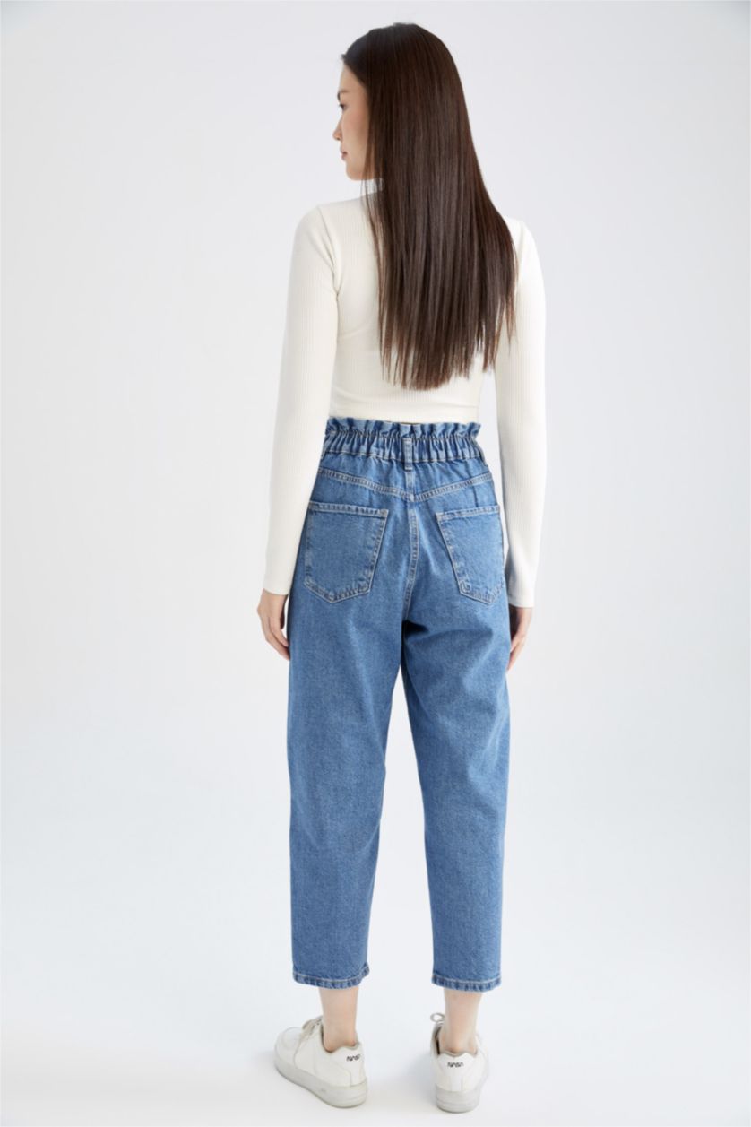 نساء أزرق High Waist Paperbag Fit Trousers