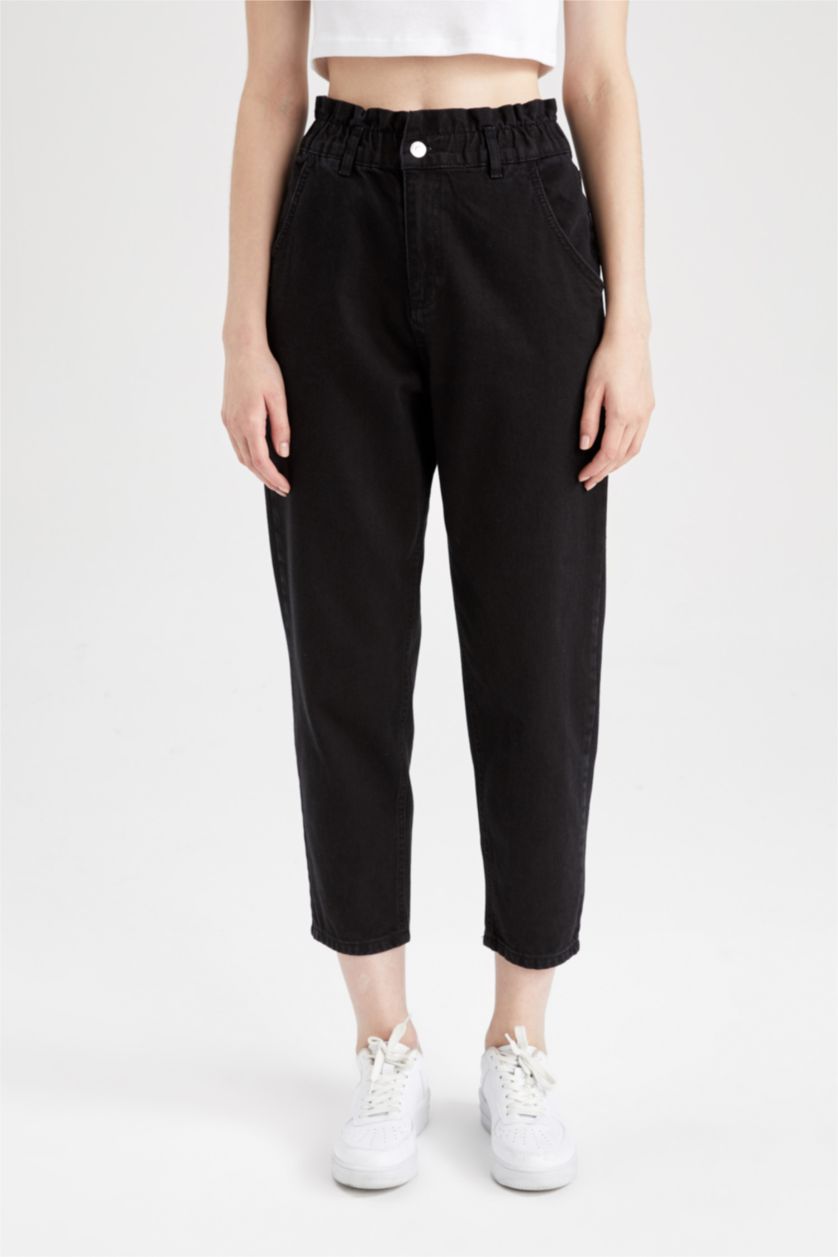 Женщины Черный Брюки paperbag с высокой талией