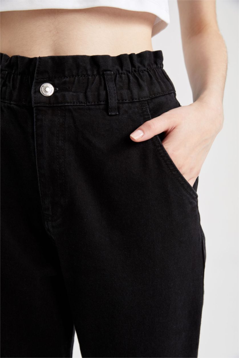 Женщины Черный Брюки paperbag с высокой талией