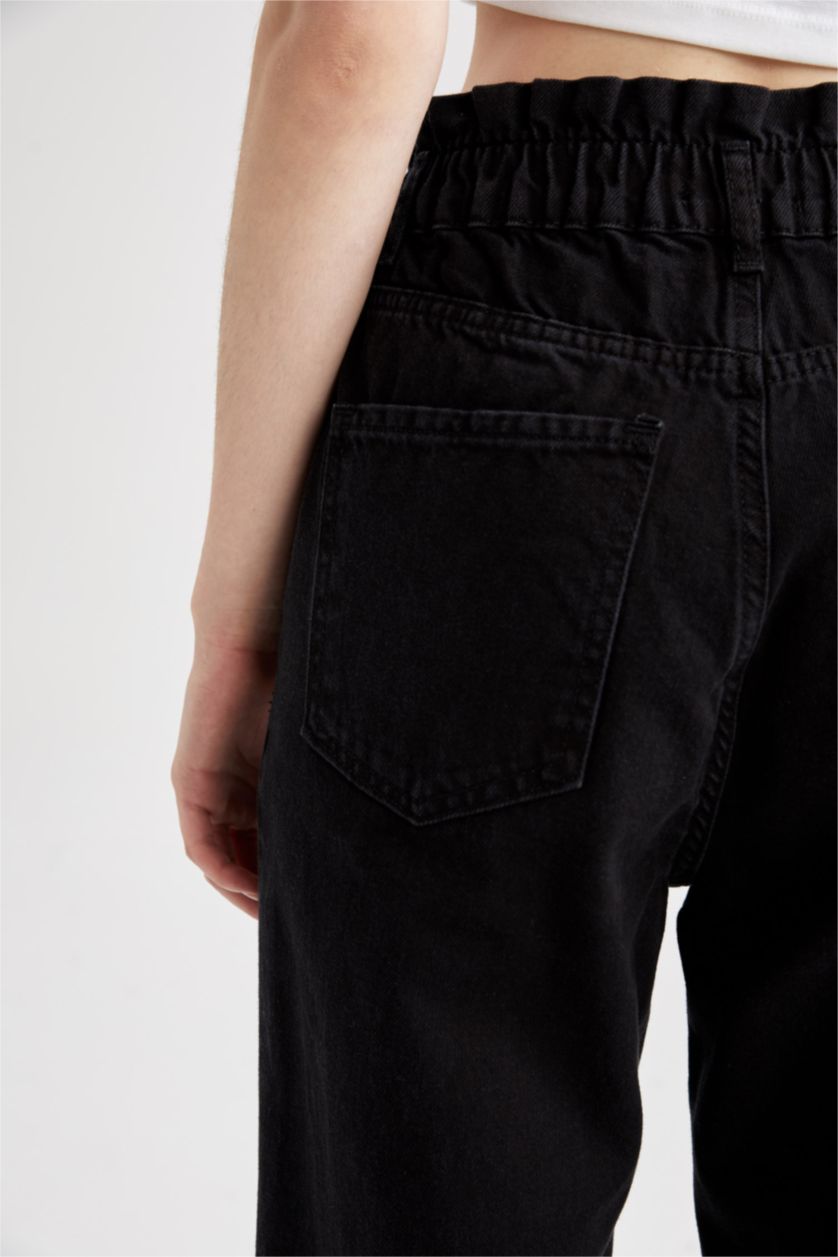 Женщины Черный Брюки paperbag с высокой талией