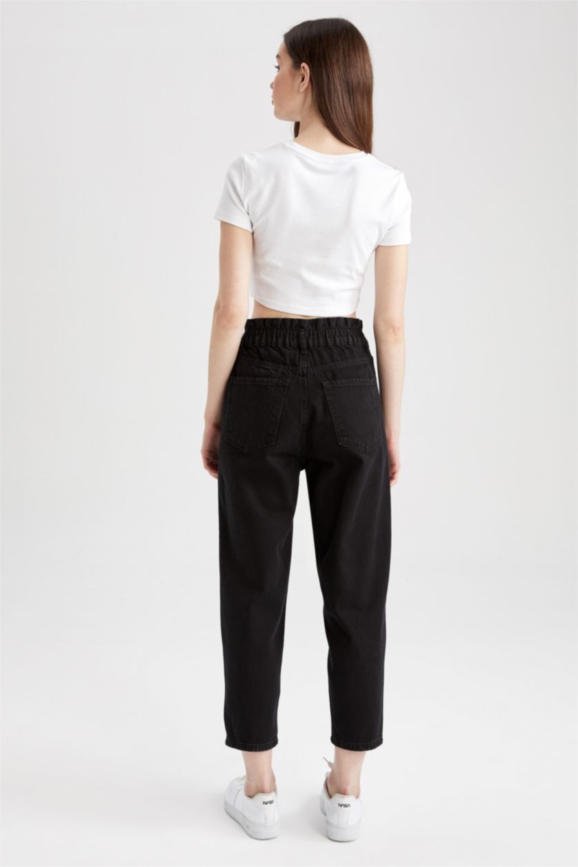 Женщины Черный Брюки paperbag с высокой талией