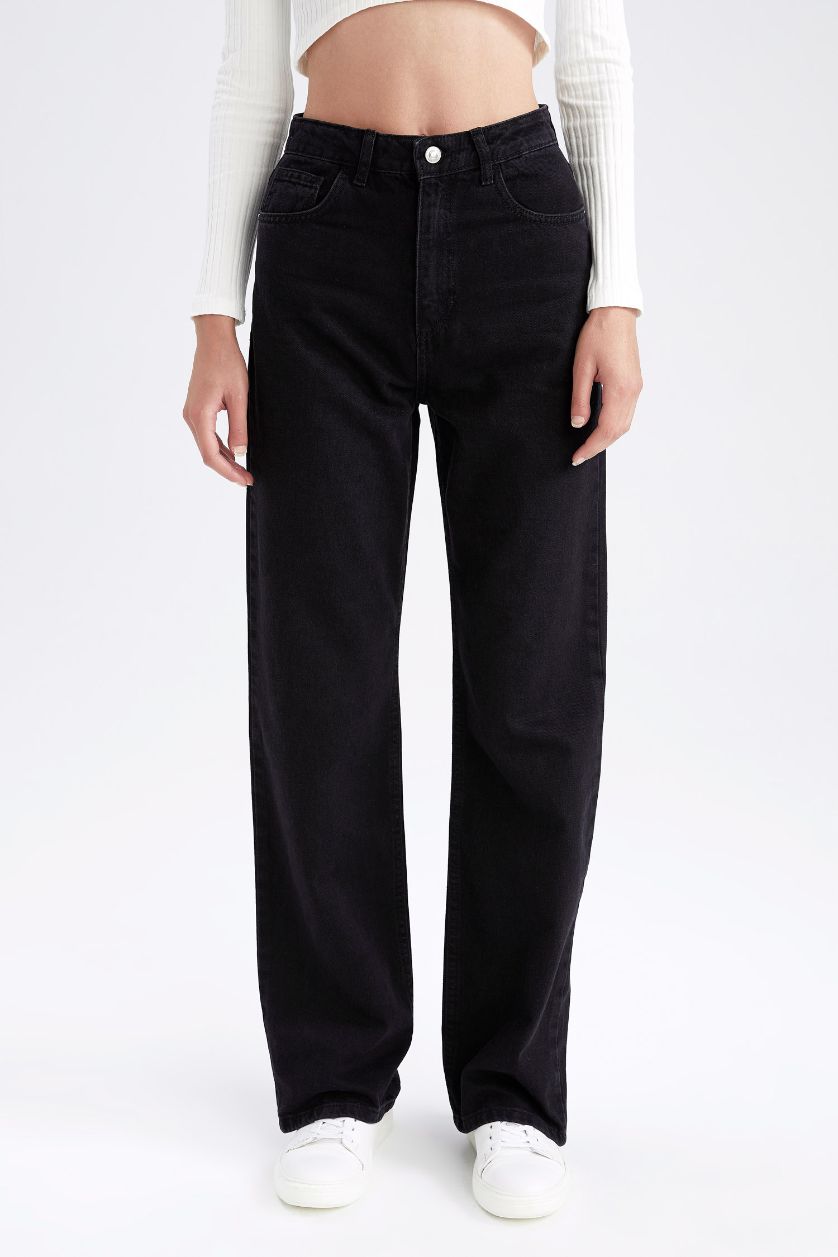 Kadın Siyah Yüksek Bel 90's Wıde Leg Pantolon