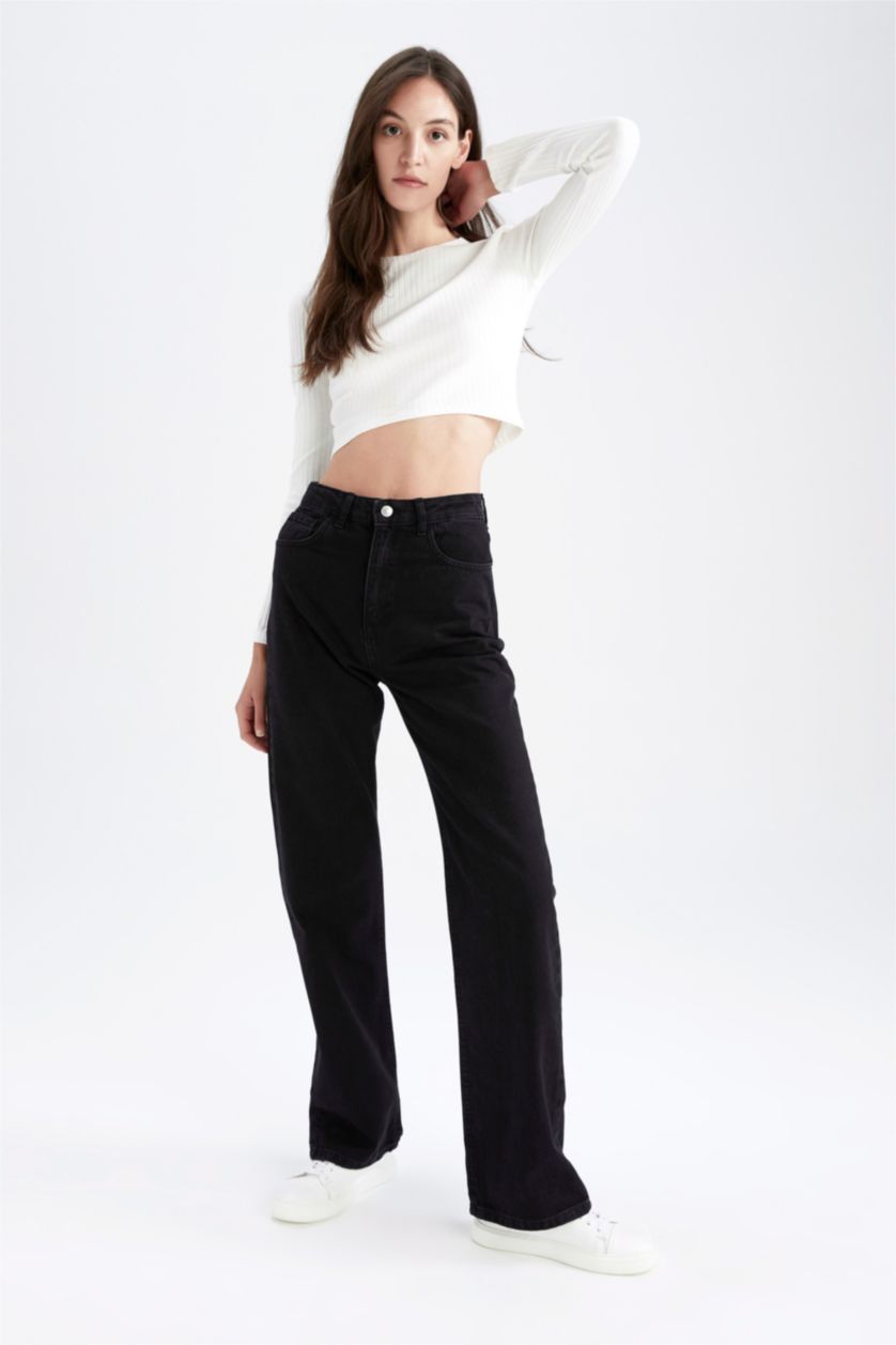 Kadın Siyah Yüksek Bel 90's Wıde Leg Pantolon