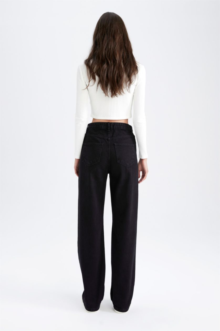 Kadın Siyah Yüksek Bel 90's Wıde Leg Pantolon